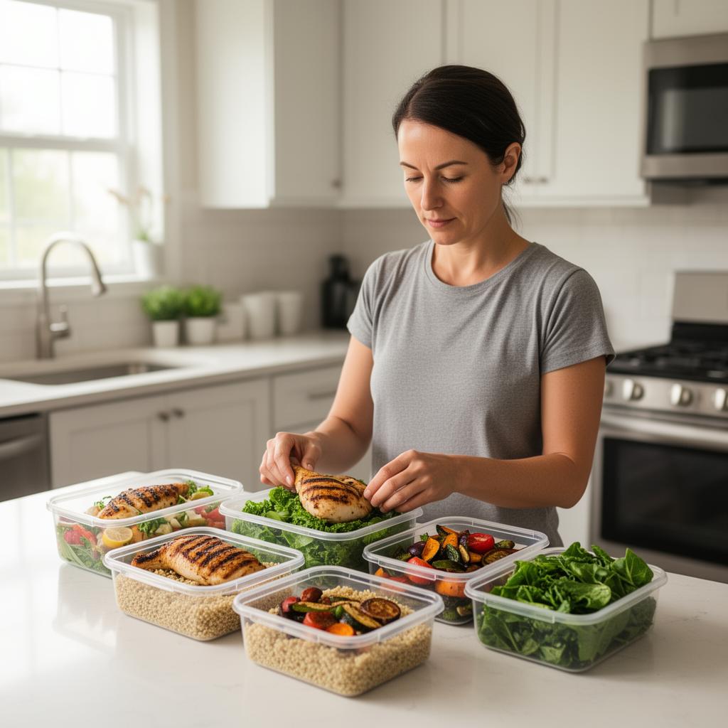 Cocina organizada con porciones saludables listas para toda la semana
